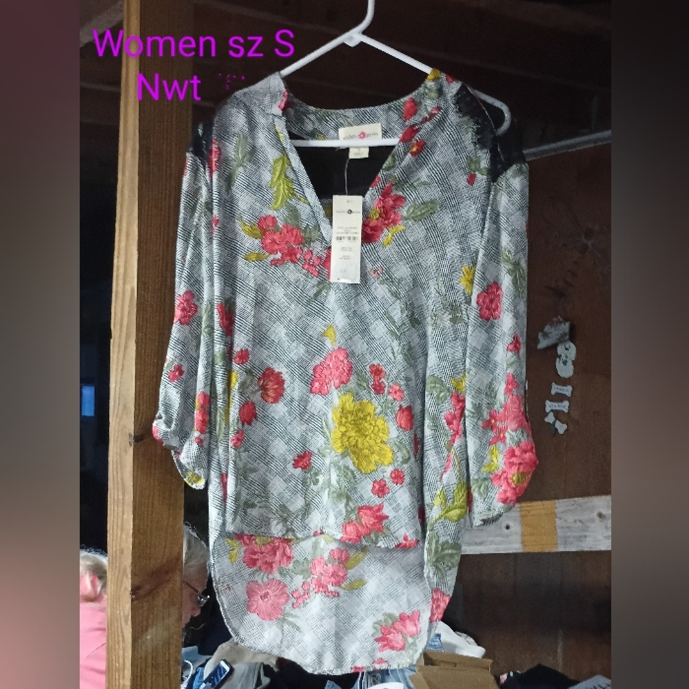 Wishful Park Black and Pink Floral Blouse